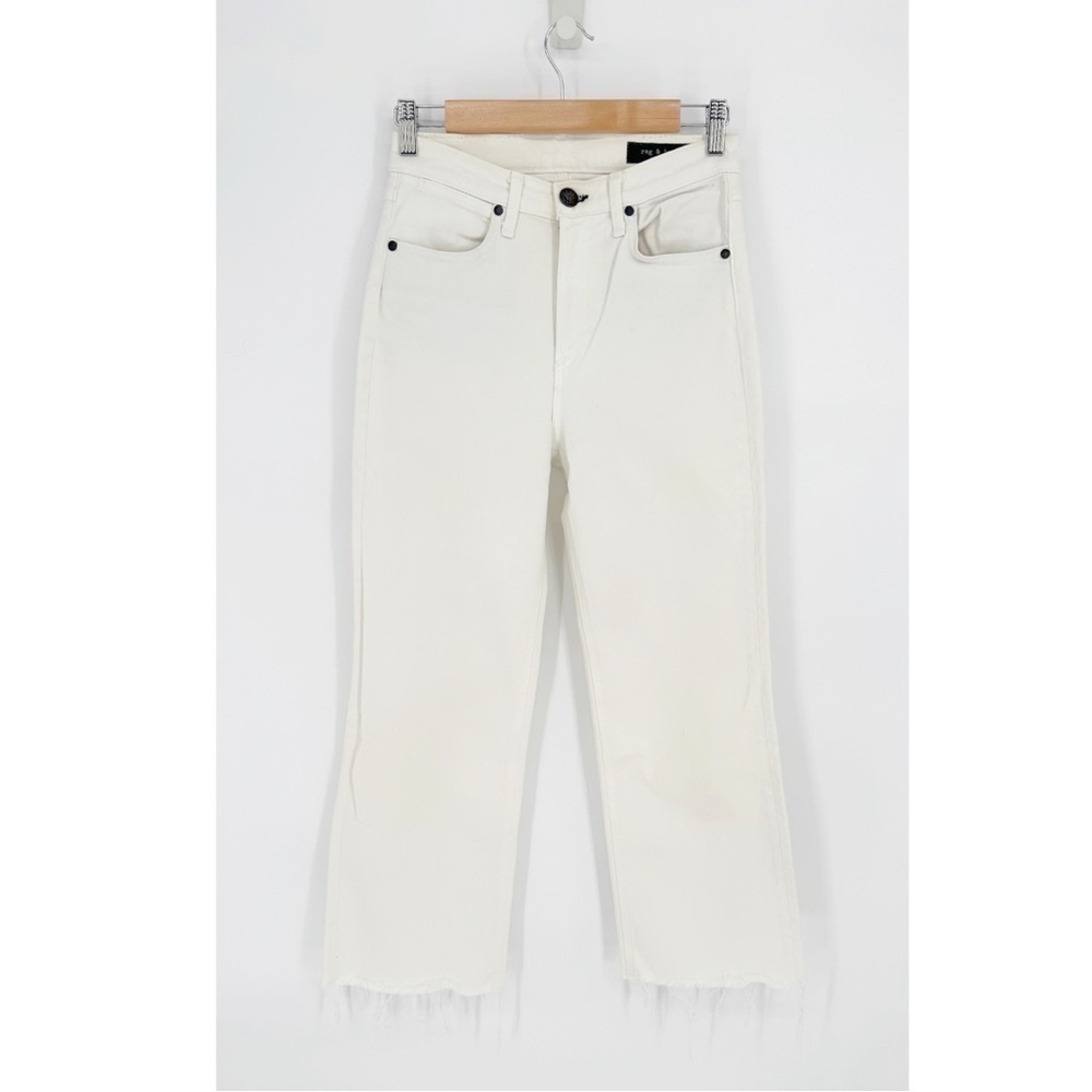Rag & Bone High Rise Stretch Cropped Flare Jeans Fray Hem White Women's 25